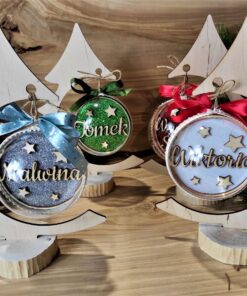 Bombka akrylowa 10cm z stojakiem choinka