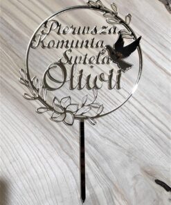 Topper komunijny-wianek, złote lustro